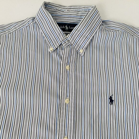 Ralph Lauren Shirt Mens 16 34/35 Classic Fit Blue White Striped Button Up Pony - Picture 3 of 8